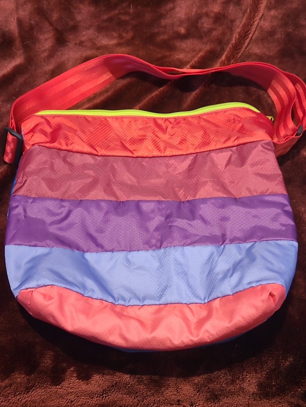 NWOT - Colourful Crossbody Bag/Purse with Red Seatbelt Strap